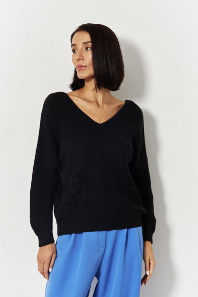 Свитер с V-вырезом (one size, черный)